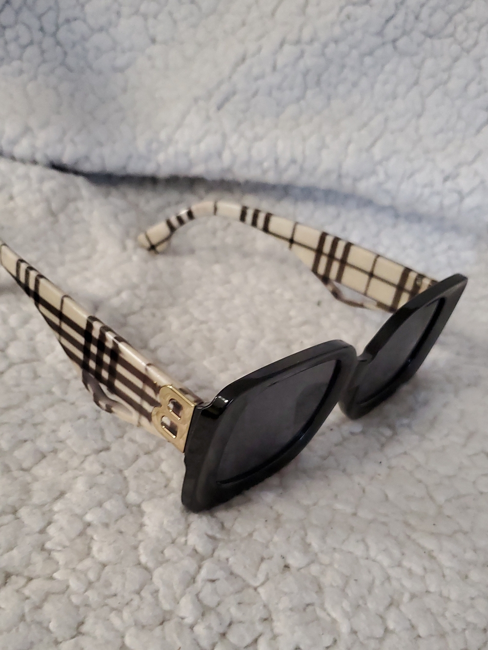 B Boutique Black Sunglasses with Cream Plaid Arms